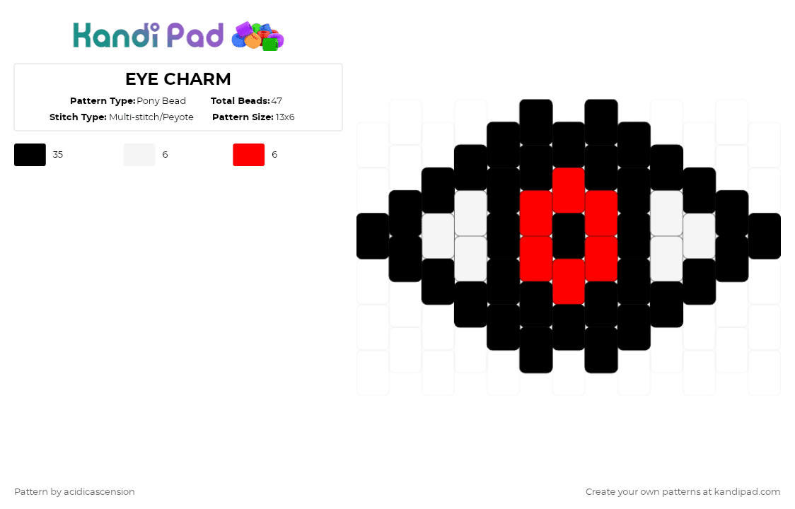 EYE CHARM - Pony Bead Pattern by acidicascension on Kandi Pad - black,white,red,spooky,eye