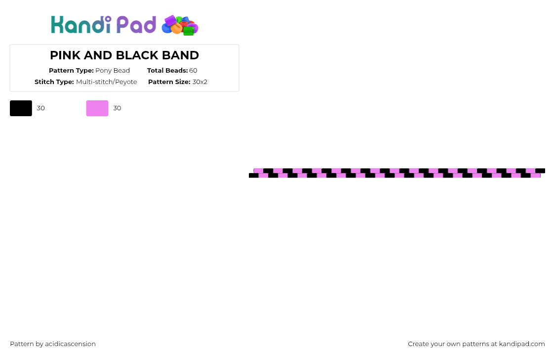 PINK AND BLACK BAND - Pony Bead Pattern by acidicascension on Kandi Pad - black,pink