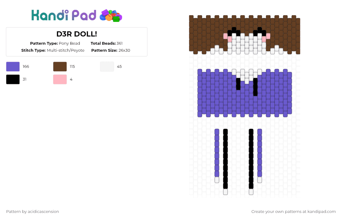 D3R DOLL! - Pony Bead Pattern by acidicascension on Kandi Pad - blue,brown