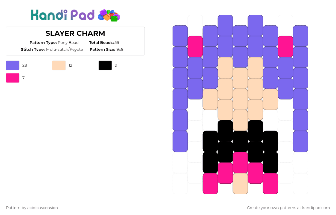 SLAYER CHARM - Pony Bead Pattern by acidicascension on Kandi Pad - blue,anime,magicaldestroyers,magicalgirl,purple,animegirl