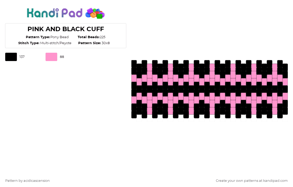 PINK AND BLACK CUFF - Pony Bead Pattern by acidicascension on Kandi Pad - pink,black,cuff,simple,pattern