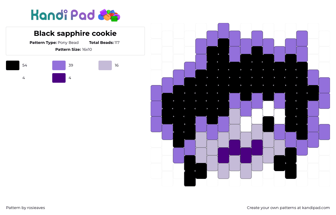 Black sapphire cookie - Pony Bead Pattern by rosieaves on Kandi Pad - purple,pink