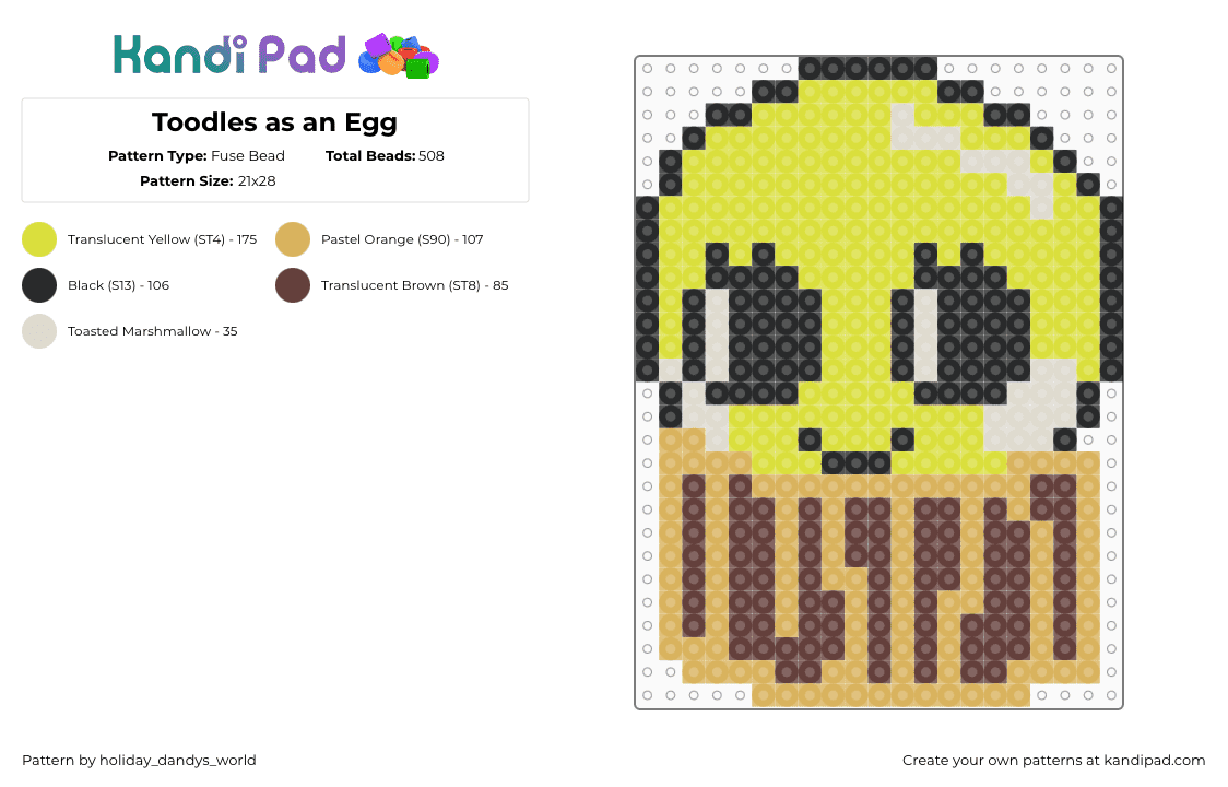 Toodles as an Egg - Fuse Bead Pattern by traffic_cone on Kandi Pad - orange,yellow,easter,dandys world,toodles,large
