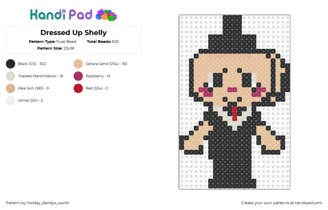 Dressed Up Shelly - Fuse Bead Pattern by traffic_cone on Kandi Pad - beige, black, dandys world, shelly