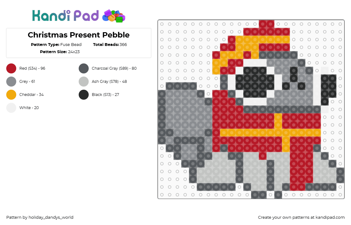 Christmas Present Pebble - Fuse Bead Pattern by traffic_cone on Kandi Pad - gray,red