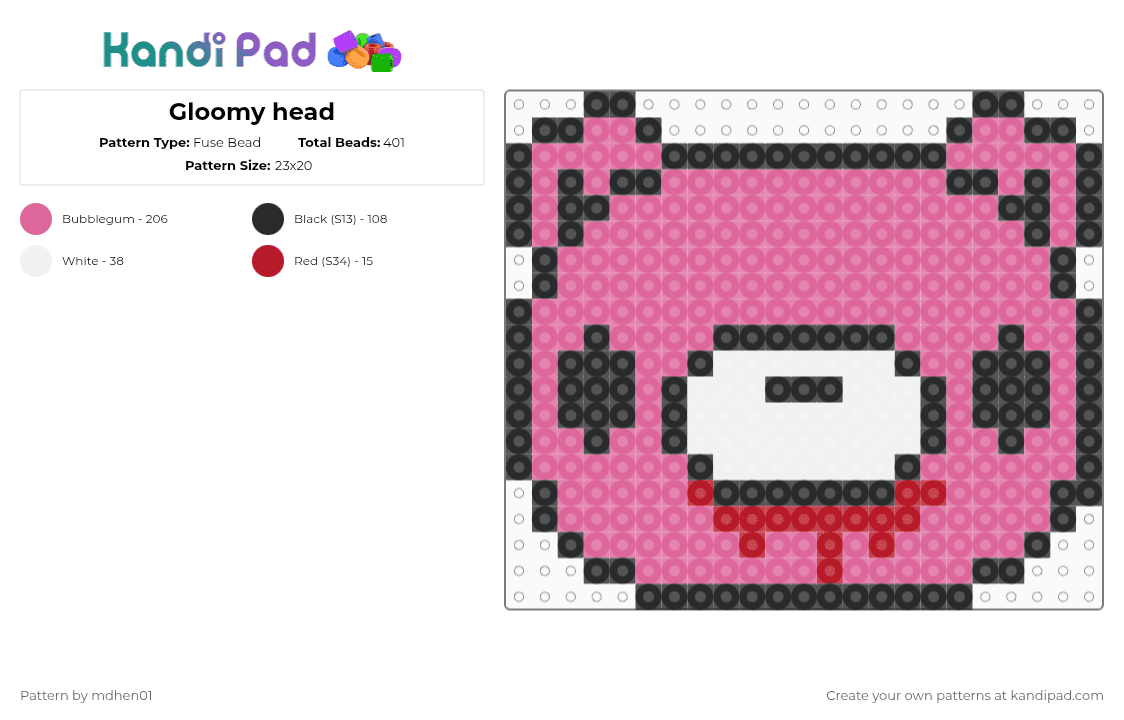Gloomy head - Fuse Bead Pattern by mdhen01 on Kandi Pad - pink