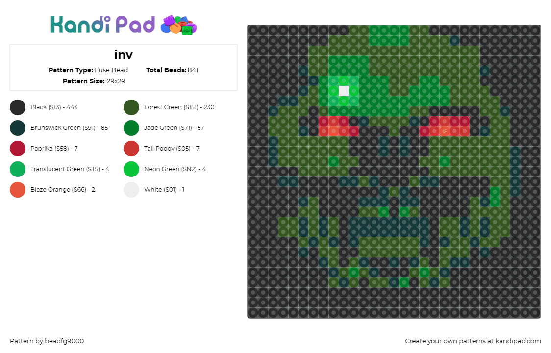 inv - Fuse Bead Pattern by beadfg9000 on Kandi Pad - scary,spooky,horror,creepy,face,dark,visage,mysterious,haunting,green,black