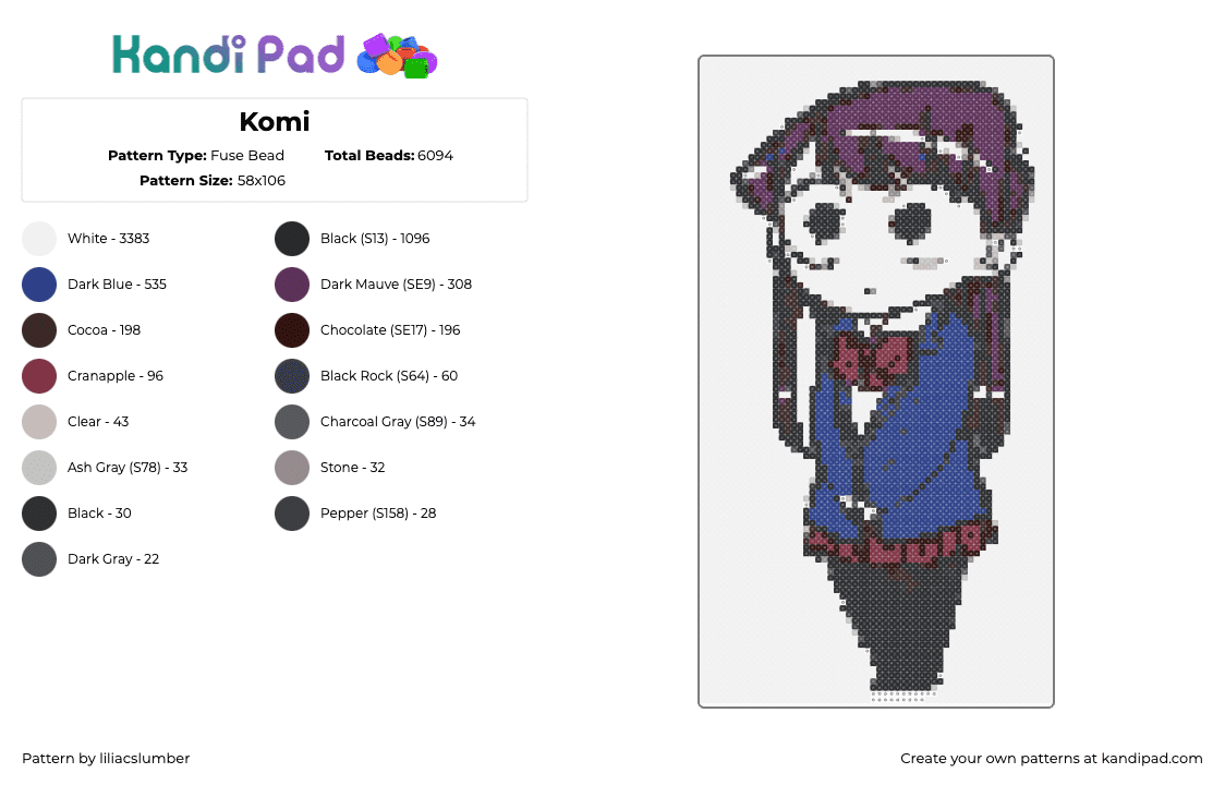 Komi - Fuse Bead Pattern by liliacslumber on Kandi Pad - white,brown,pink,blue