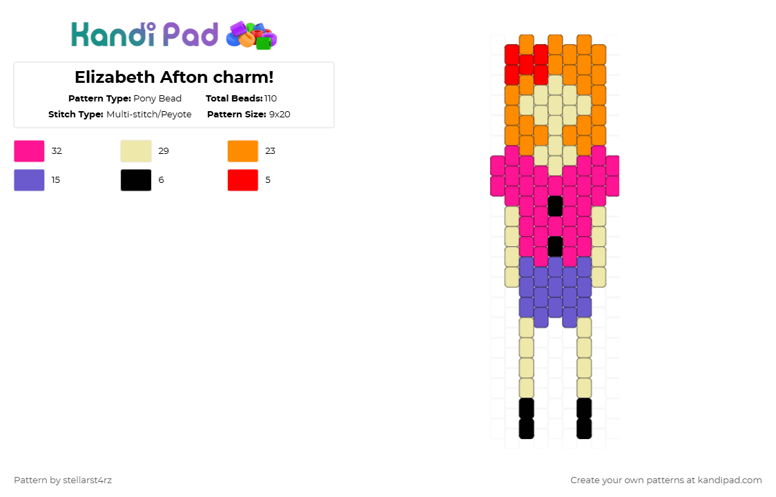 Elizabeth Afton charm! - Pony Bead Pattern by stellarst4rz on Kandi Pad - orange,yellow,pink,fnaf,five nights at freddies