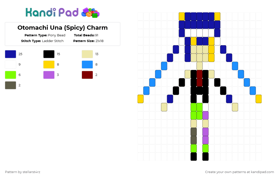 Otomachi Una (Spicy) Charm - Pony Bead Pattern by stellarst4rz on Kandi Pad - yellow,purple