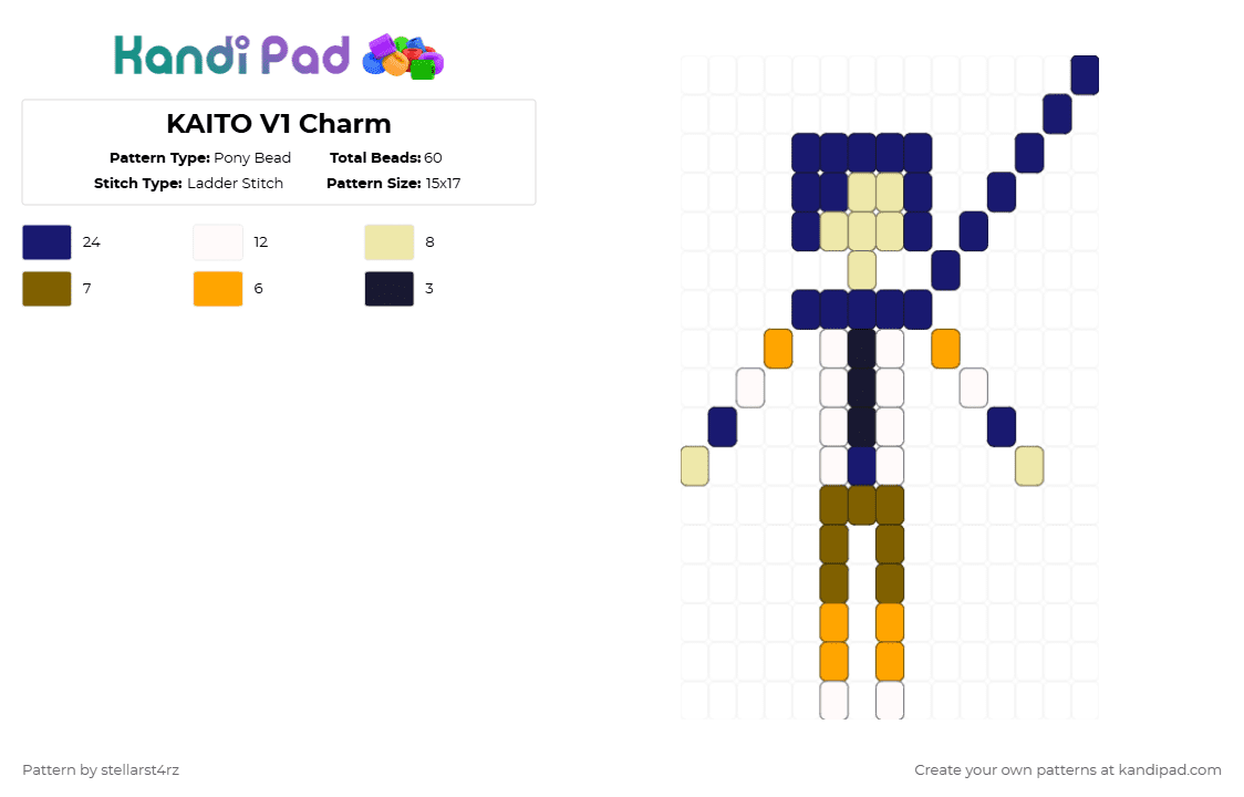 KAITO V1 Charm - Pony Bead Pattern by stellarst4rz on Kandi Pad - purple,vocaloid,vocalsynth,vocal synthesiser