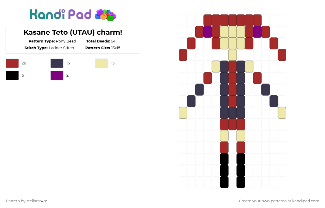Kasane Teto (UTAU) charm! - Pony Bead Pattern by stellarst4rz on Kandi Pad - red,purple