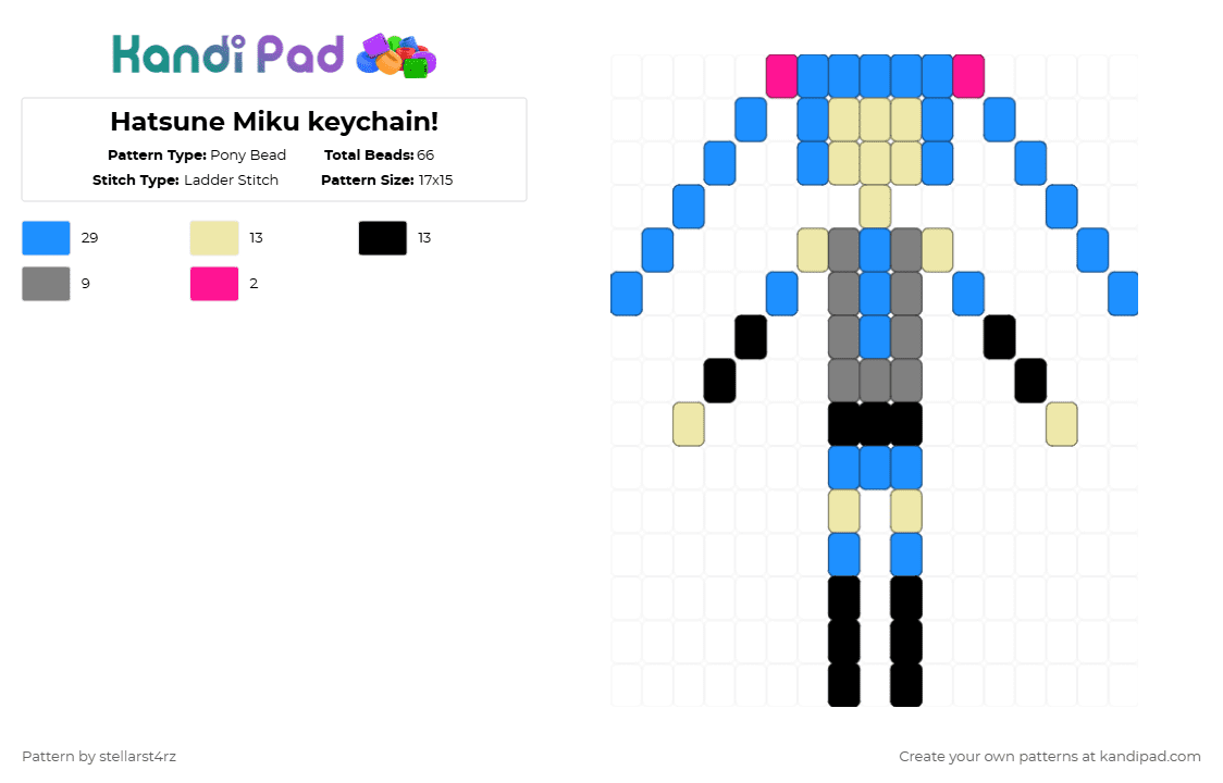 Hatsune Miku charm - Pony Bead Pattern by stellarst4rz on Kandi Pad - yellow,light blue