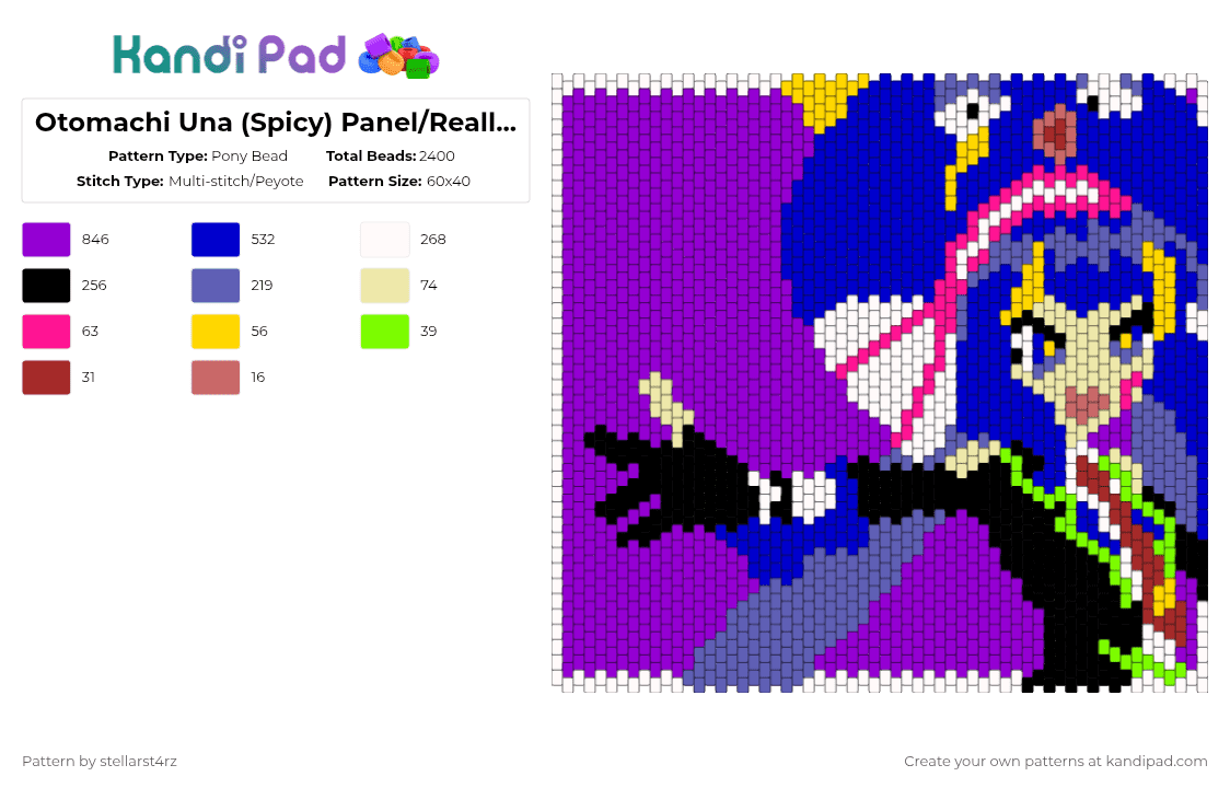Otomachi Una (Spicy) Panel/Really big cuff? whatever you want it to be idc - Pony Bead Pattern by stellarst4rz on Kandi Pad - purple,otomachi una,vocaloid