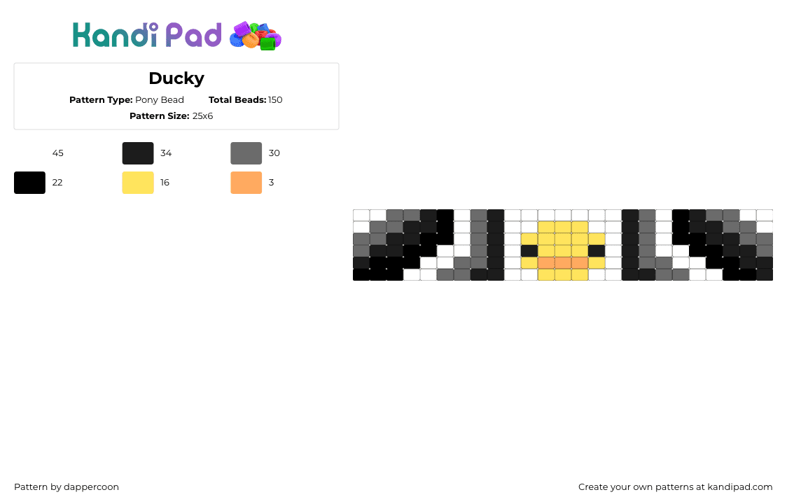 Ducky - Pony Bead Pattern by dappercoon on Kandi Pad - gray,yellow,duck