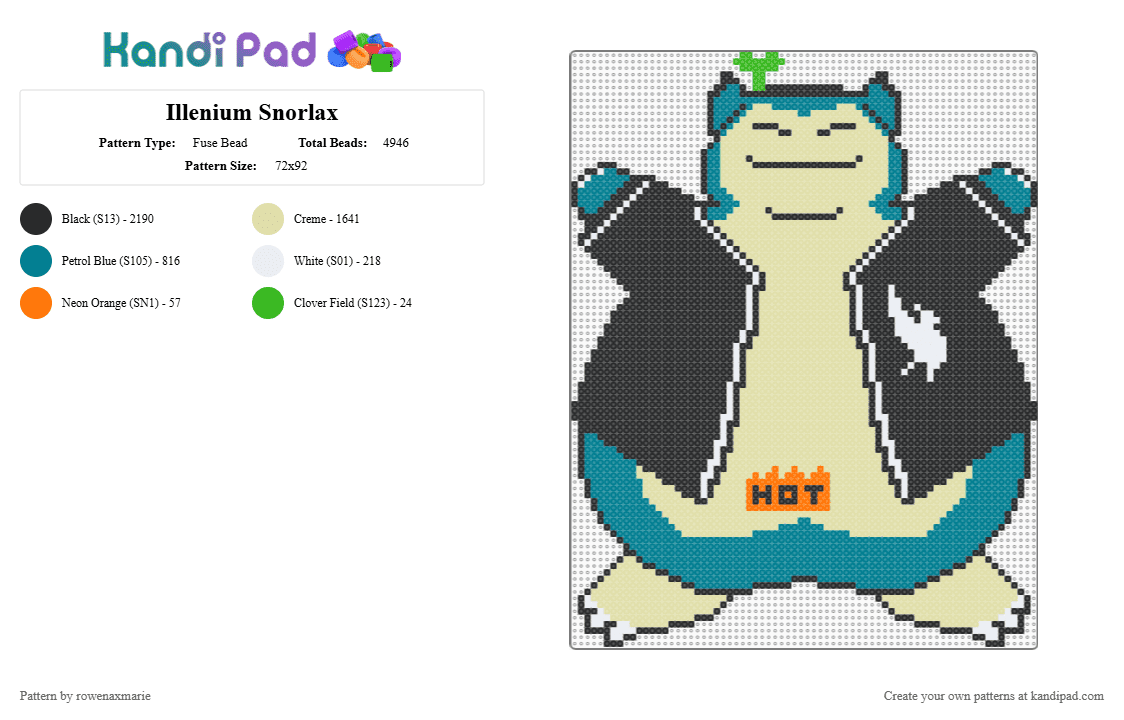 Illenium Snorlax - Fuse Bead Pattern by rowenaxmarie on Kandi Pad - yellow,teal,pokemon,snorlax,illenium