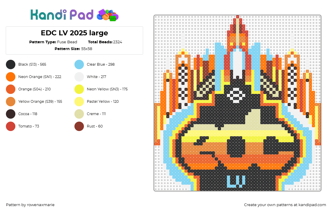 EDC LV 2025 large - Fuse Bead Pattern by rowenaxmarie on Kandi Pad - edc,las vegas,festival,music,edm,logo,city,sign,yellow,orange,light blue