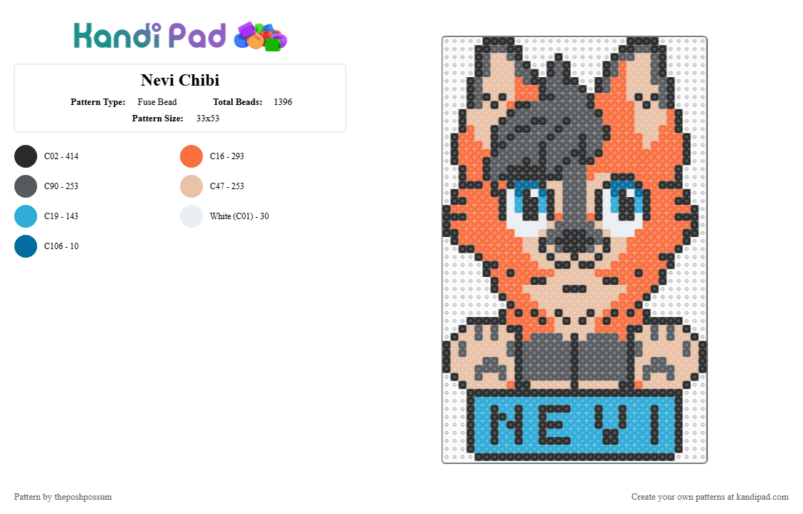 Nevi Chibi - Fuse Bead Pattern by theposhpossum on Kandi Pad - beige, gray, orange