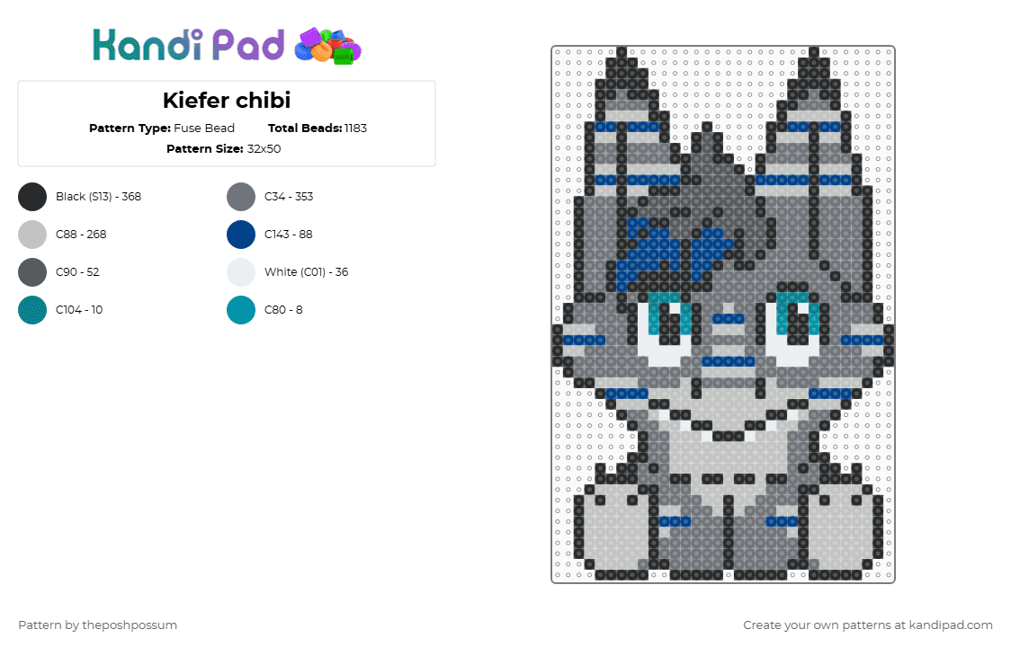 Kiefer chibi - Fuse Bead Pattern by theposhpossum on Kandi Pad - gray,beige