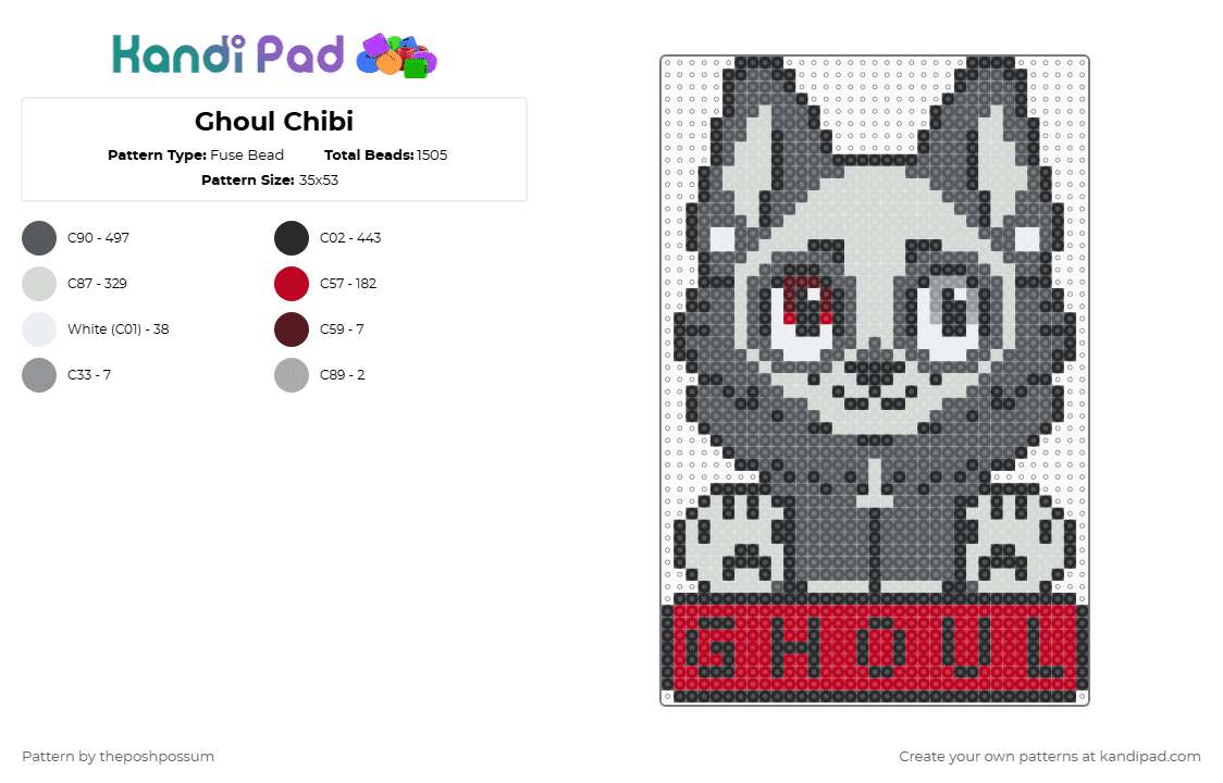 Ghoul Chibi - Fuse Bead Pattern by theposhpossum on Kandi Pad - gray