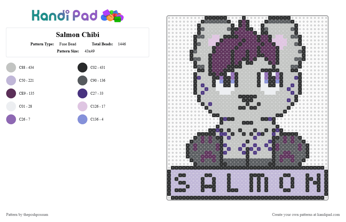 Salmon Chibi - Fuse Bead Pattern by theposhpossum on Kandi Pad - pink,beige