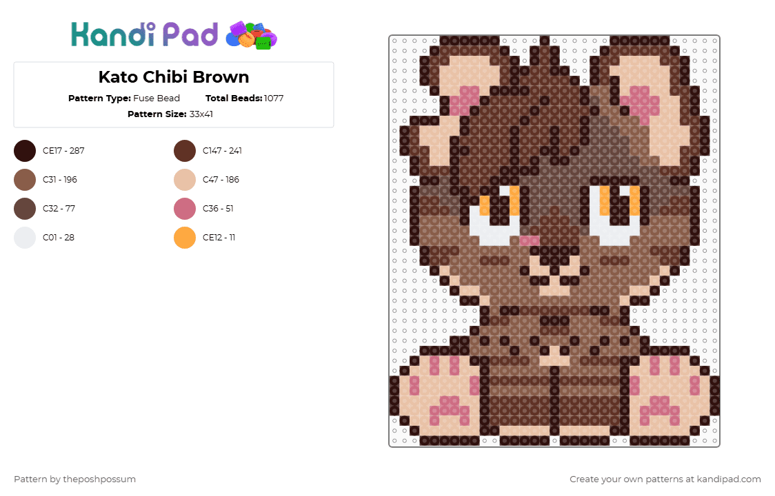Kato Chibi Brown - Fuse Bead Pattern by theposhpossum on Kandi Pad - brown,tan