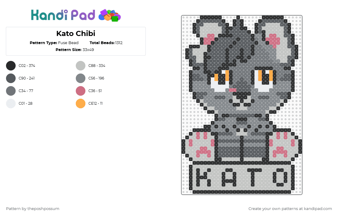 Kato Chibi - Fuse Bead Pattern by theposhpossum on Kandi Pad - beige,gray