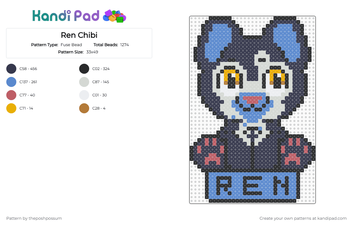 Ren Chibi - Fuse Bead Pattern by theposhpossum on Kandi Pad - blue, purple
