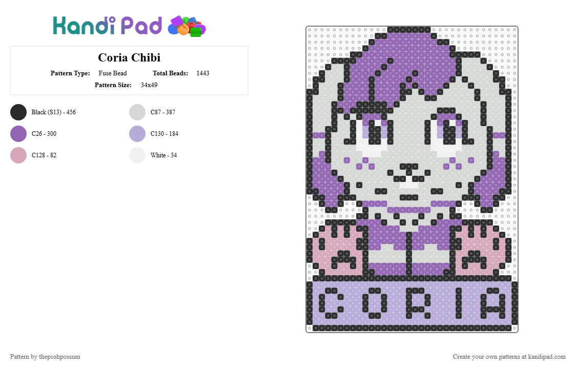 Coria Chibi - Fuse Bead Pattern by theposhpossum on Kandi Pad - pink,white