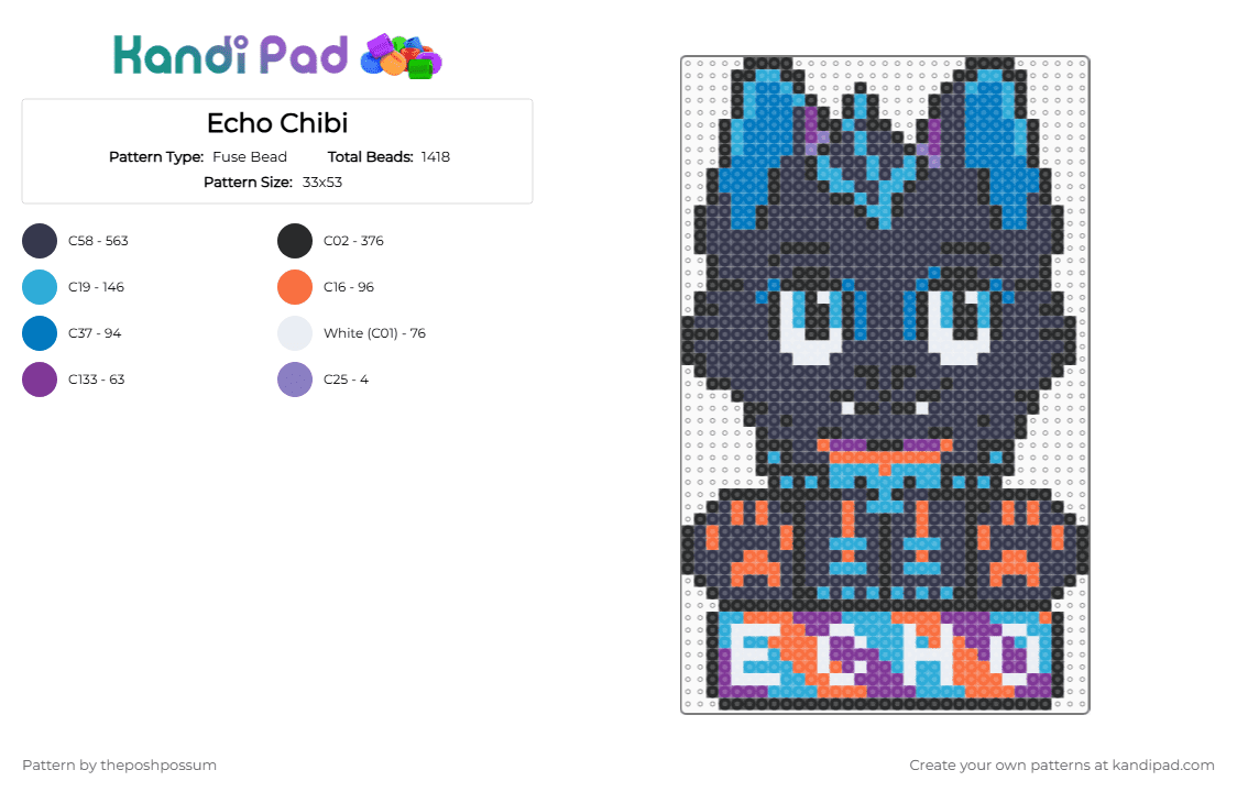 Echo Chibi - Fuse Bead Pattern by theposhpossum on Kandi Pad - purple