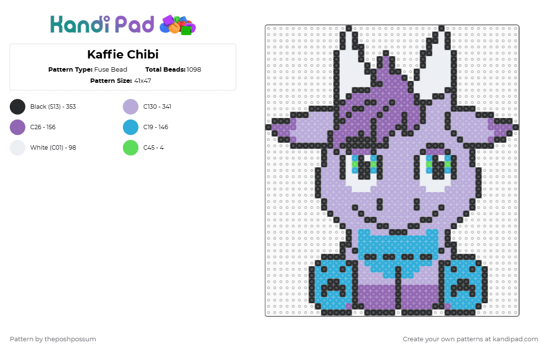 Kaffie Chibi - Fuse Bead Pattern by theposhpossum on Kandi Pad - pink