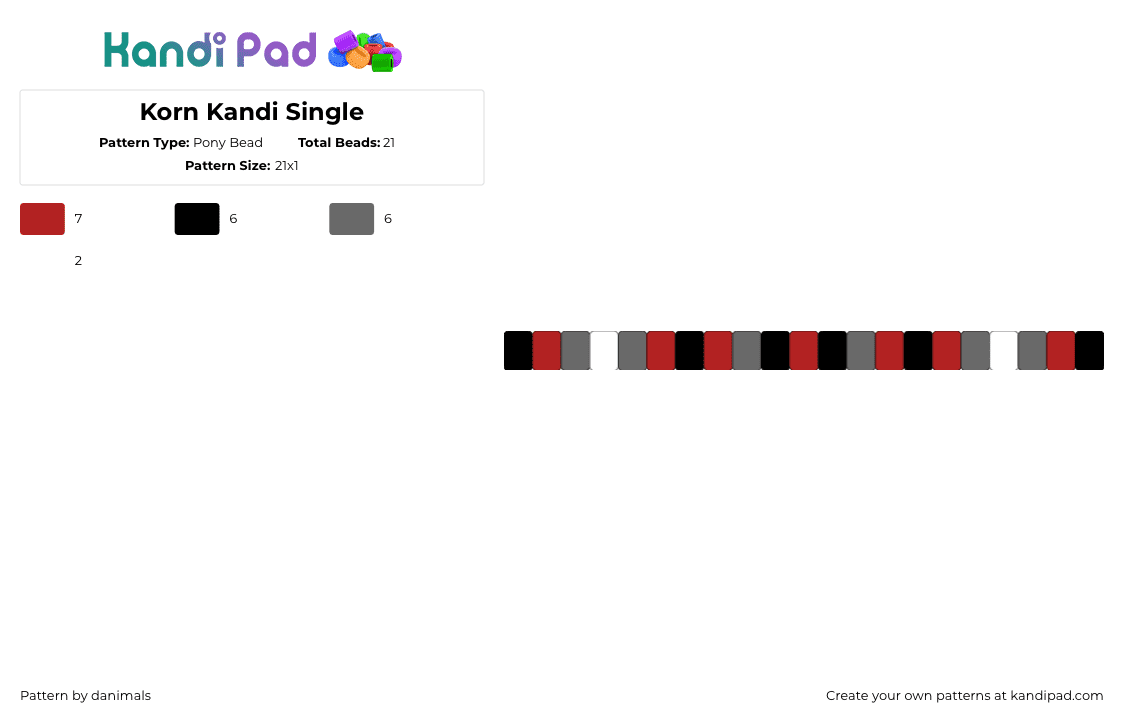 Korn Kandi Single - Pony Bead Pattern by danimals on Kandi Pad - red,gray