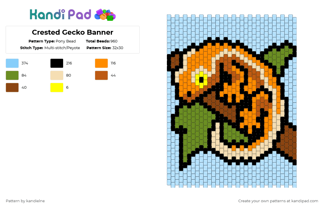Crested Gecko Banner - Pony Bead Pattern by kandielne on Kandi Pad - light blue,orange
