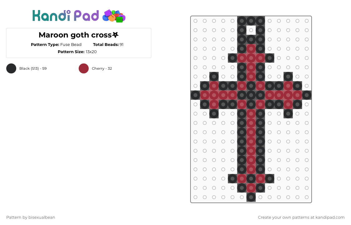 Maroon goth cross𖤐 - Fuse Bead Pattern by bisexualbean on Kandi Pad - black,red