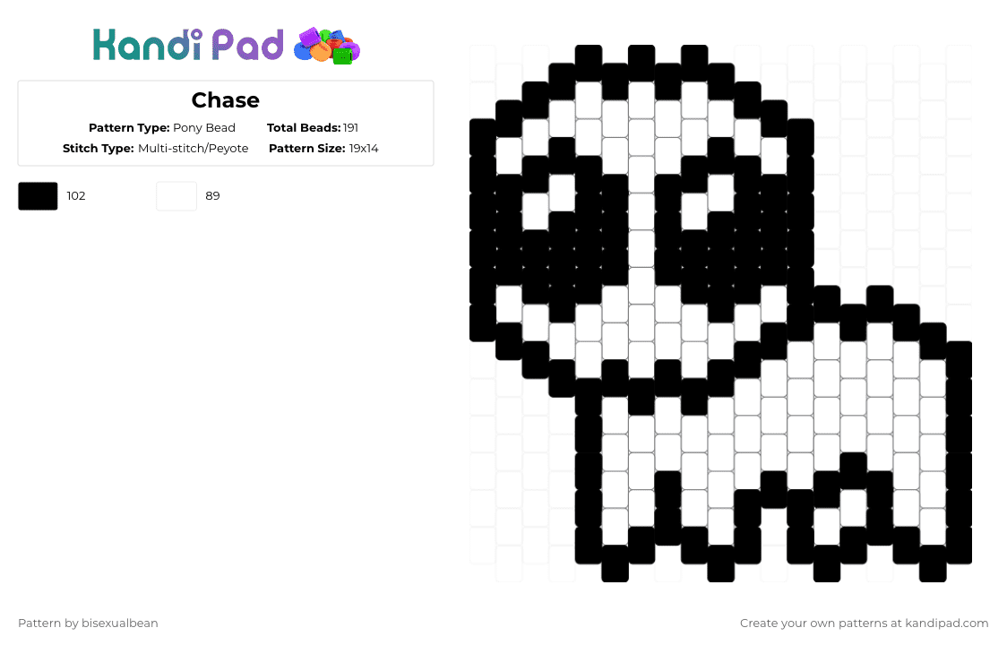 Chase - Pony Bead Pattern by bisexualbean on Kandi Pad - black,white