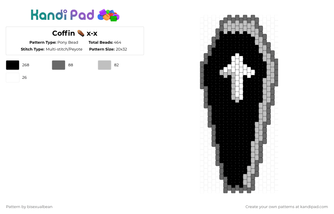 Coffin ⚰️ x-x - Pony Bead Pattern by bisexualbean on Kandi Pad - black,gray,beige
