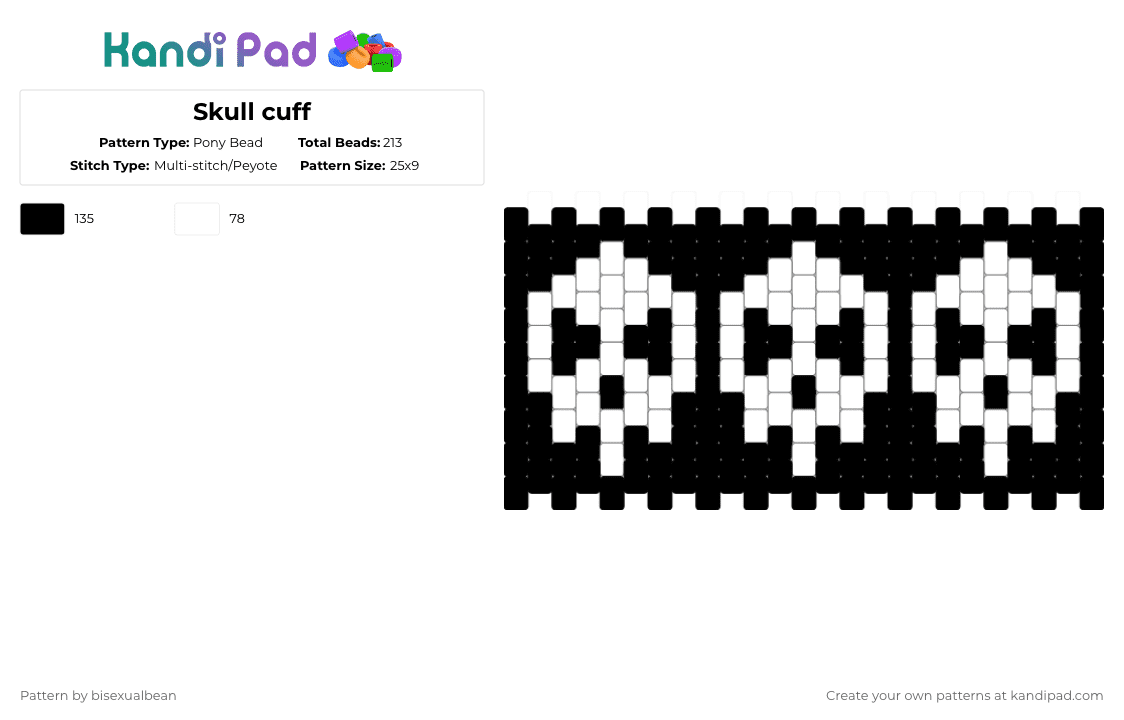 Skull cuff - Pony Bead Pattern by bisexualbean on Kandi Pad - black,white