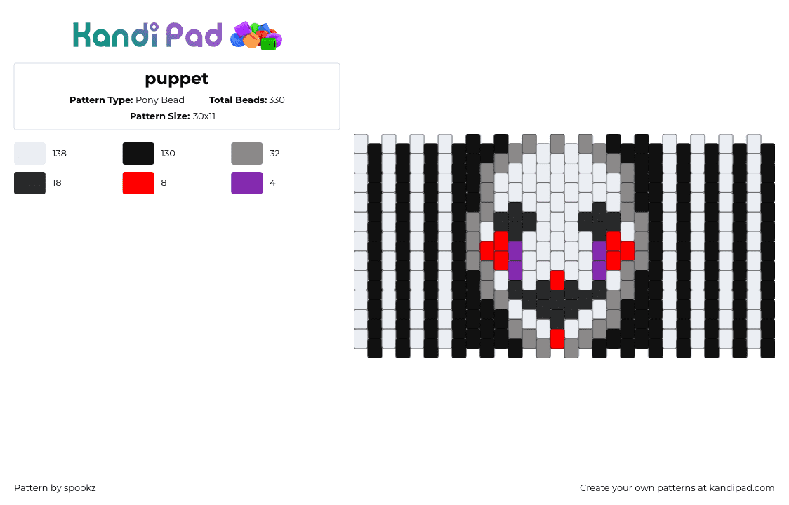 puppet - Pony Bead Pattern by d4rry_th3_sc3n3_k1d on Kandi Pad - white,gray,fnaf