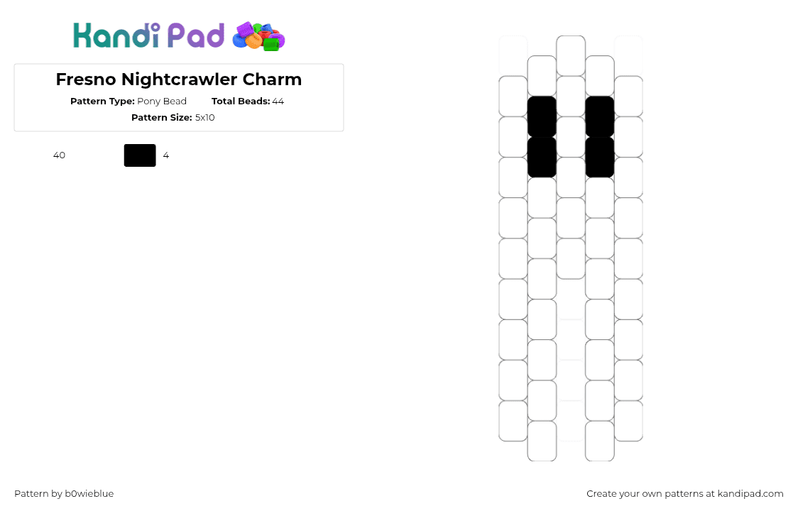 Fresno Nightcrawler Charm - Pony Bead Pattern by b0wieblue on Kandi Pad - white,fresnonightcrawler,cryptid,keychain,charm,peyote