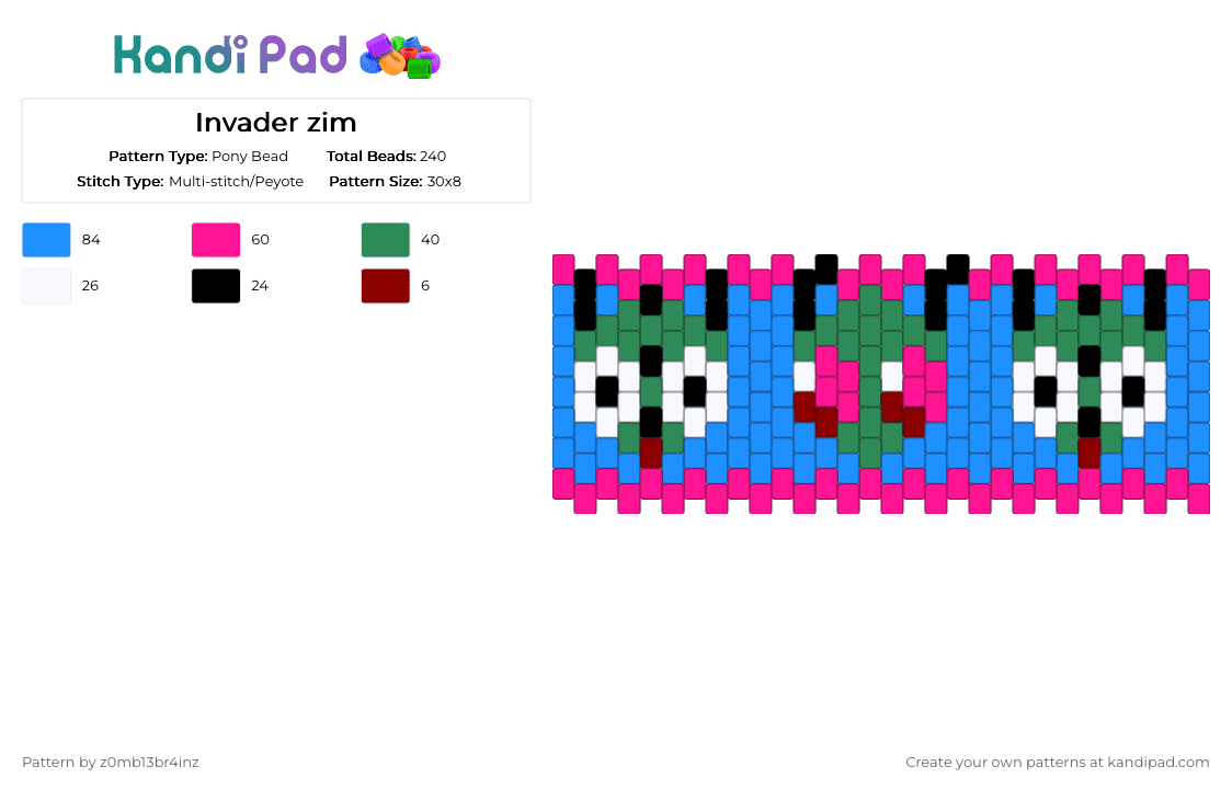 Invader zim - Pony Bead Pattern by z0mb13br4inz on Kandi Pad - pink,light blue