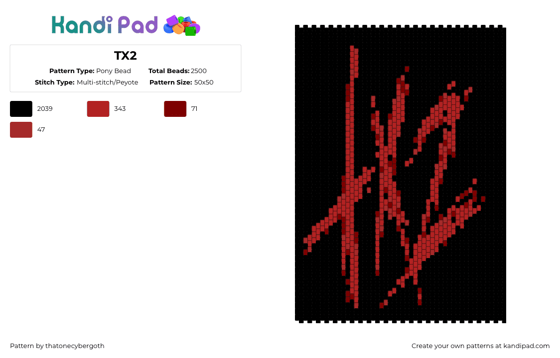 TX2 - Pony Bead Pattern by thatonecybergoth on Kandi Pad - black,red