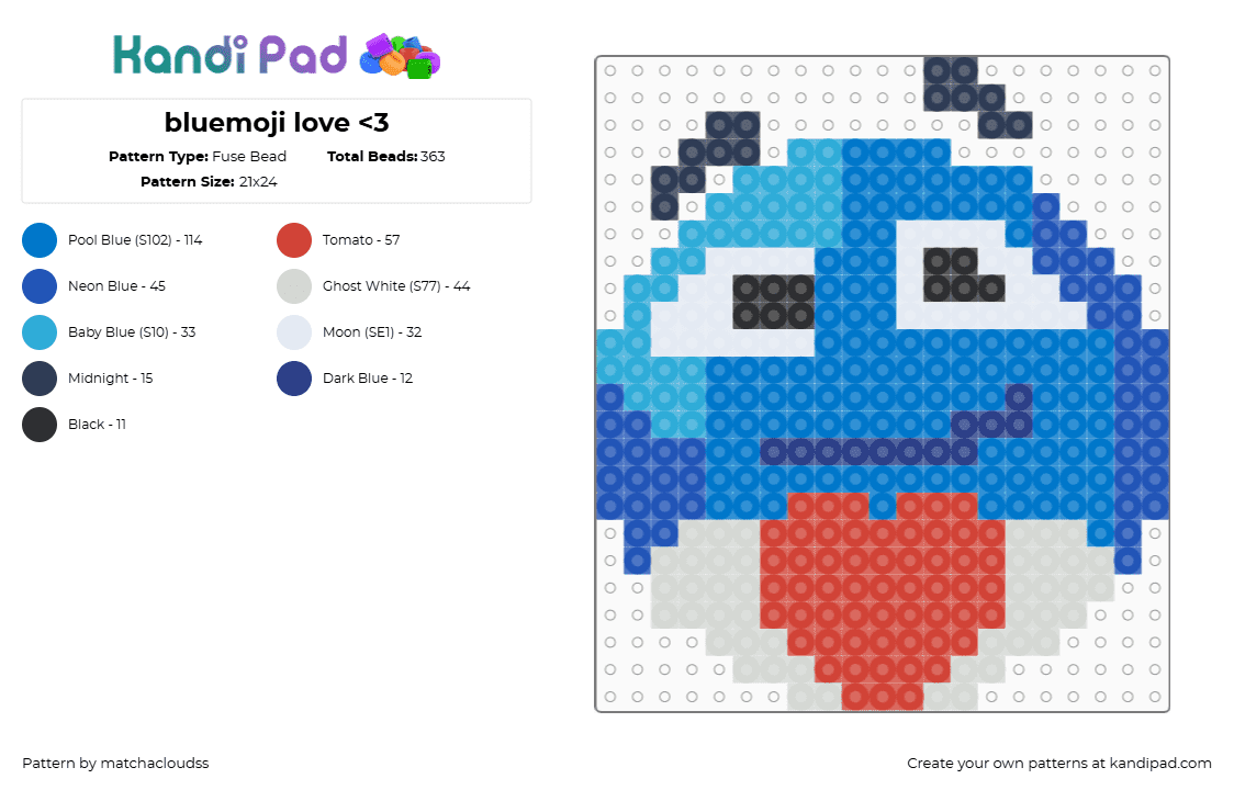 bluemoji love - Fuse Bead Pattern by matchacloudss on Kandi Pad - emoji,smiley,love,blue,bluemoji,blueface emoji,love emoji,heart emoji,heart,cutesy