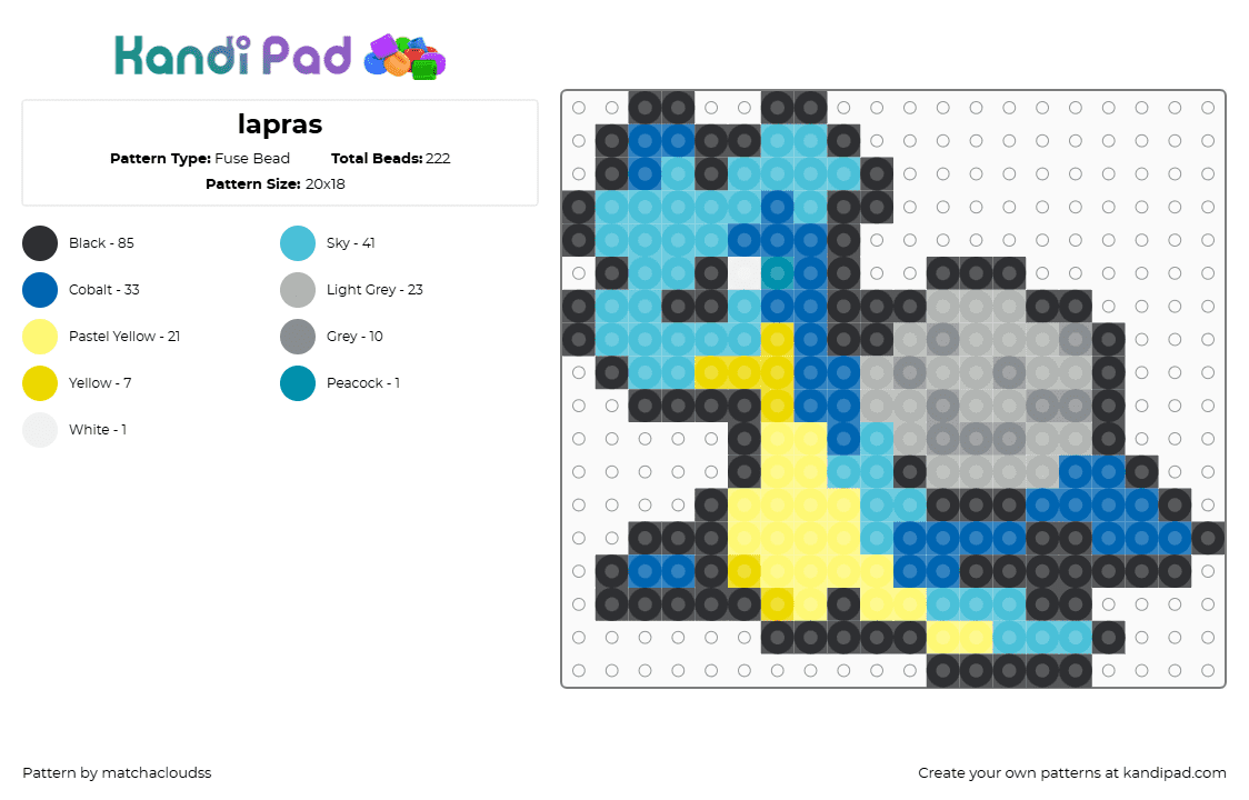 lapras - Fuse Bead Pattern by matchacloudss on Kandi Pad - light blue,blue,yellow,beige,pokemon,lapras