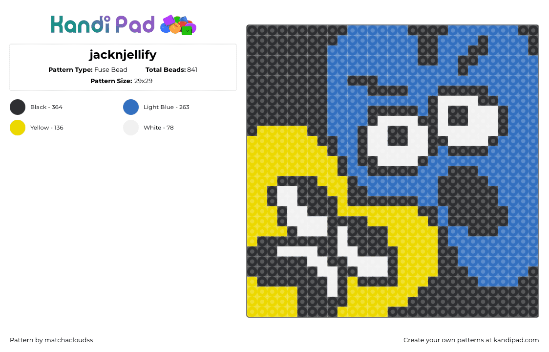 jacknjellify - Fuse Bead Pattern by matchacloudss on Kandi Pad - yellow,blue,bfdi,tpot,bfditpot,jacknjellify,object show,object,anthropomorphic