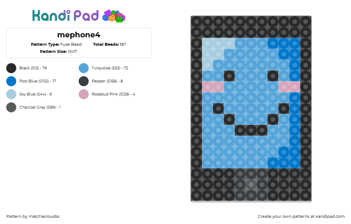 mephone4 - Fuse Bead Pattern by matchacloudss on Kandi Pad - light blue,ii,inanimate insanity,object show,bfdi,iii