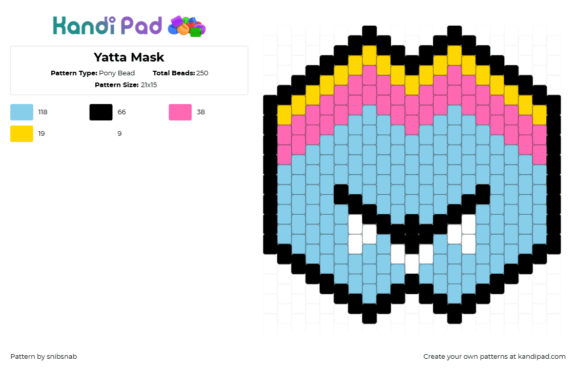 Yatta Mask - Pony Bead Pattern by snibsnab on Kandi Pad - light blue