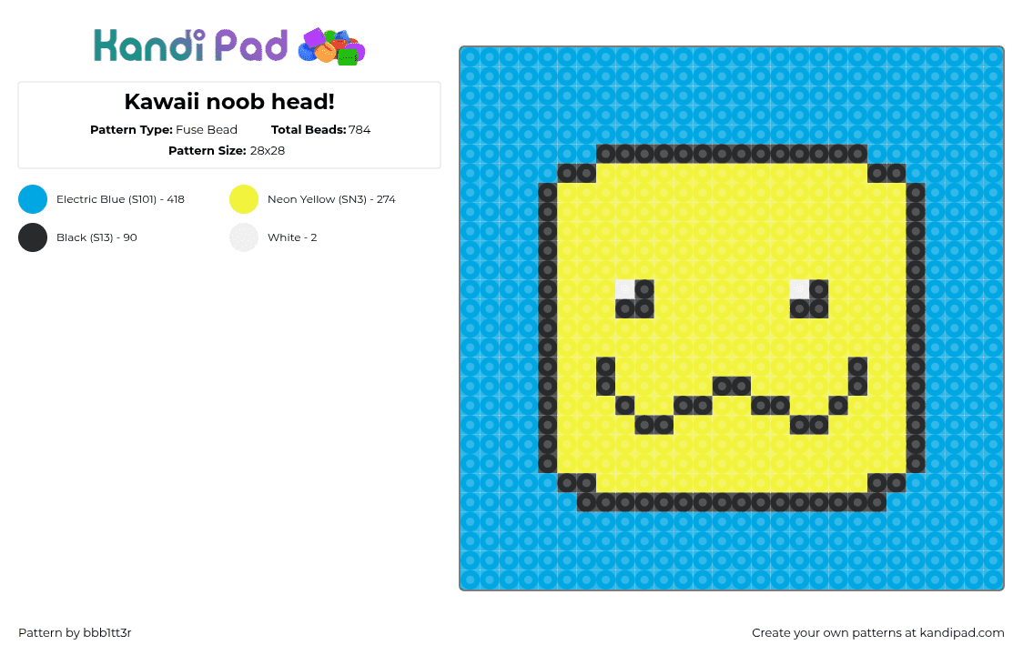 Kawaii noob head! - Fuse Bead Pattern by bbb1tt3r on Kandi Pad - light blue,yellow,noob,face,kawaii,game,roblox,cute,blue