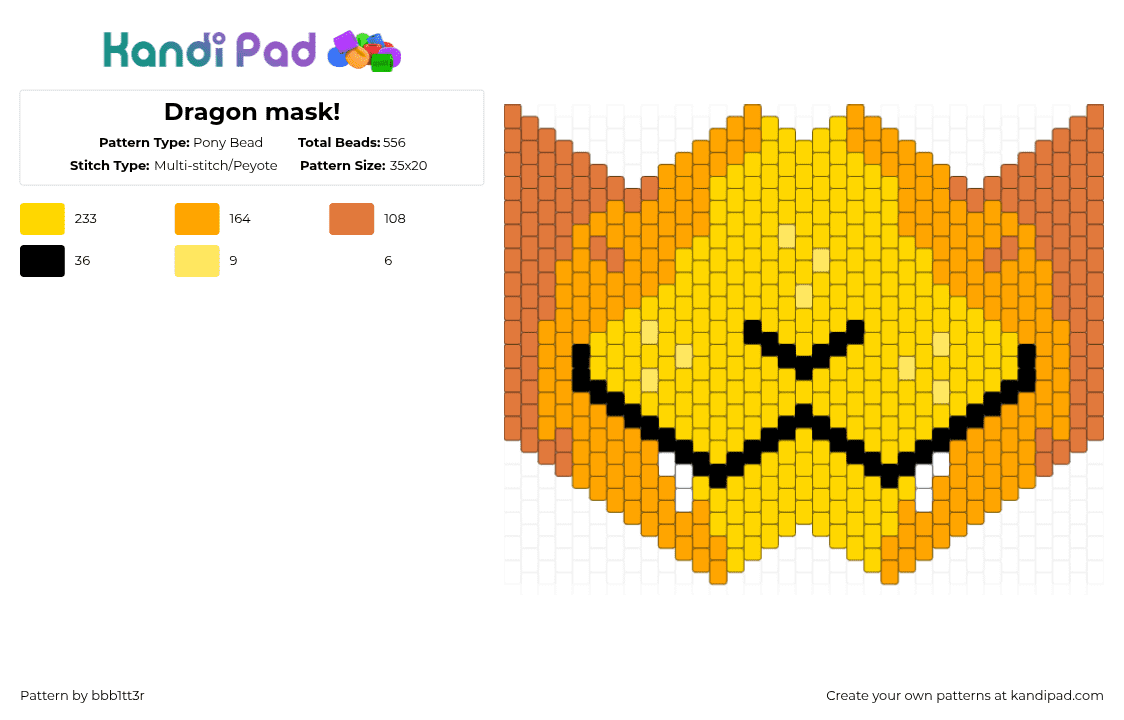 Dragon mask! - Pony Bead Pattern by bbb1tt3r on Kandi Pad - dragon,mouth,fantasy,mythological,halloween,spooky,orange,yellow,scary,mask,teeth,fang,uwu