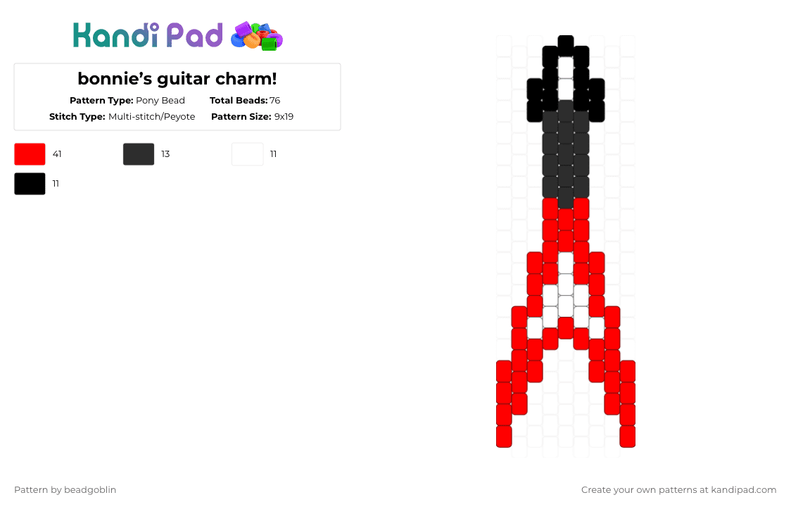 bonnie’s guitar charm! - Pony Bead Pattern by beadgoblin on Kandi Pad - red,fnaf,horror,game,charm