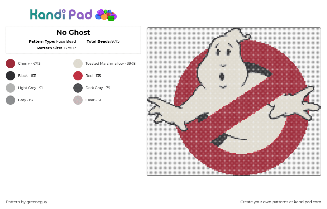 No Ghost - Fuse Bead Pattern by greeneguy on Kandi Pad - ghostbusters,ghost,beige,red